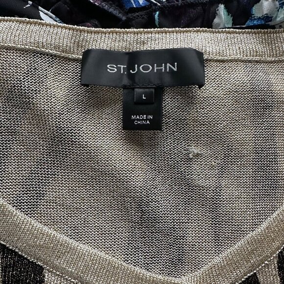 St. John Tiger Stripe Shimmer Knit Trapeze Cardigan Multi Womens Size Large 2014 - Picture 8 of 11